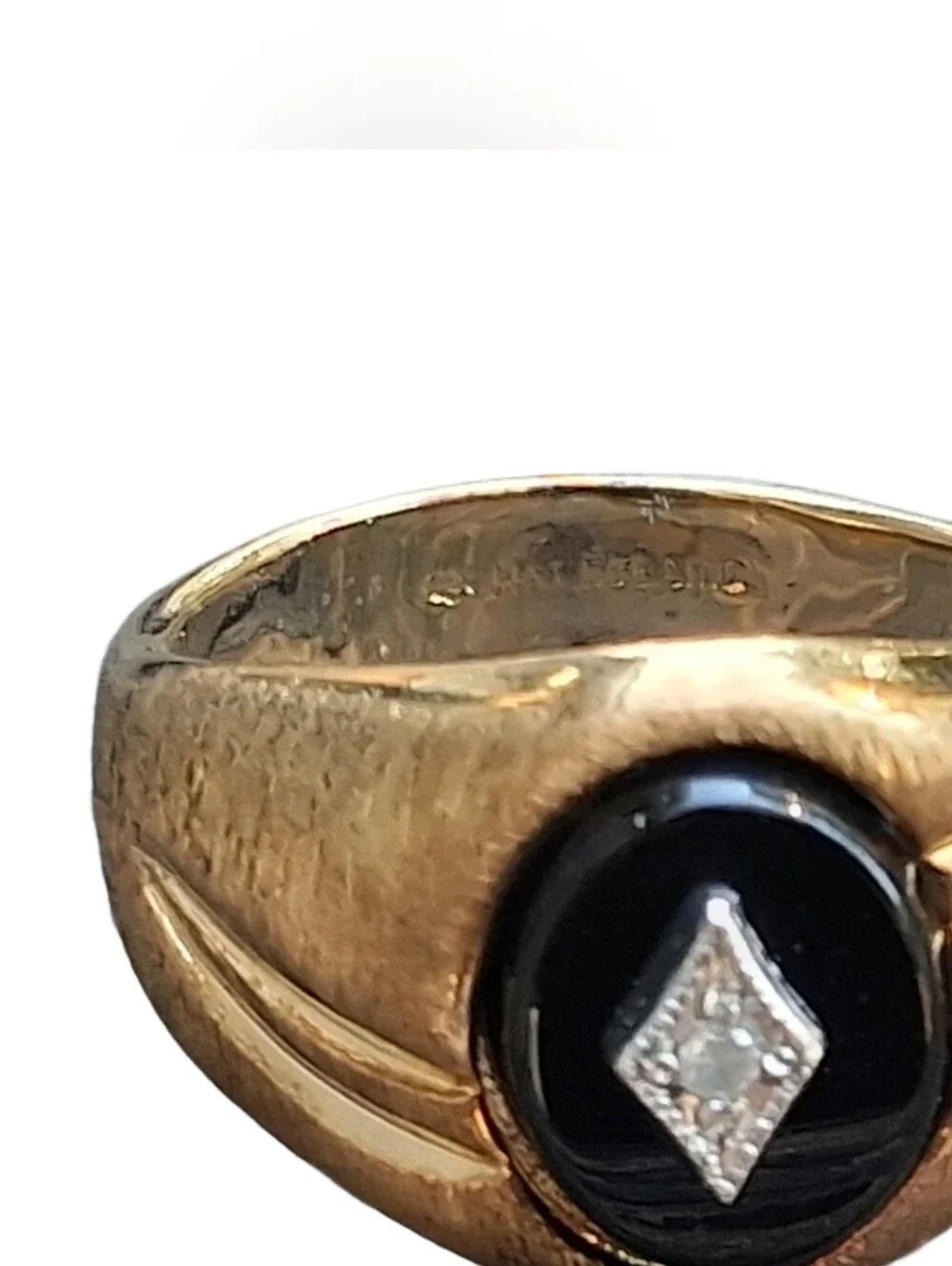 Vintage Uncas 14K HGE LIND Mens Black Onyx Diamond Accent Signet Ring Size 12